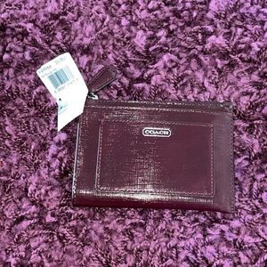 NWT coach small leather good burgundy wallet key chain
